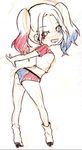  1girl ass breasts chibi dc_comics harley_quinn high_heel_boots smile twintails 