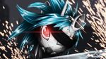  absurd_res blue_hair cybernetics cyborg equine eyelashes female feral friendship_is_magic hair hi_res horn looking_at_viewer machine mammal my_little_pony red_eyes shaadorian solo sparks unicorn vinyl_scratch_(mlp) 