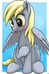  2016 abstract_background amber_eyes blonde_hair blush conscious-aberration cutie_mark derpy_hooves_(mlp) equine feathered_wings feathers female feral friendship_is_magic fur grey_feathers grey_fur hair mammal my_little_pony pegasus solo spread_wings tongue tongue_out wings 