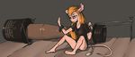  4_fingers 4_toes anthro barefoot blonde_hair blue_eyes clothed clothing eyelashes female german_text hair madhotaru mammal mouse rodent sitting solo text toes 