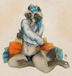  2016 blue_hair clothing female hair mammal panties solo tanuki tanutanuki underwear undressing 