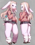  anthro clothing female food kemono ksyaro lagomorph mammal pocky rabbit solo thick_thighs 