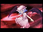  bat_wings hat hazumi_otoya highres remilia_scarlet short_hair solo spear_the_gungnir touhou wings 