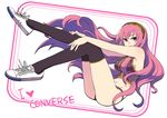  bare_shoulders bikini_bottom black_legwear blue_eyes chan_co converse legs long_hair megurine_luka pink_hair product_placement shoes sneakers solo thighhighs vocaloid 