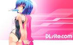  arms_behind_back ass blue_eyes blue_hair dlsite.com elle_sweet food highres mouth_hold pink_background popsicle refeia short_hair wallpaper 