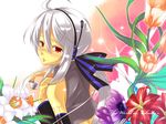  ahoge caffein detached_sleeves flower headphones long_hair red_eyes silver_hair solo tattoo tears vocaloid voyakiloid world_is_mine_(vocaloid) yowane_haku 