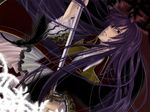  bad_id bad_pixiv_id feathers kamui_gakupo long_hair male_focus miyakozl purple_hair solo sword vocaloid weapon 