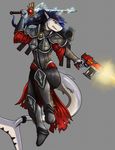  anthro armor clothed clothing female fish gun hair marine melee_weapon neltharion290 ranged_weapon rifle shark simple_background solo sword teeth weapon 