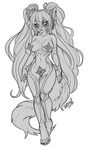  anthro breasts ear_piercing feline female looking_at_viewer mammal monochrome mostly_nude piercing pollo-chan smile solo wide_hips 