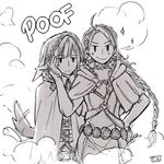  animal_ears armor artist_name blush braid dl eponine_(fire_emblem_if) fire_emblem fire_emblem_if greyscale hand_on_another's_cheek hand_on_another's_face hand_on_hip hood long_braid long_hair looking_at_viewer monochrome multiple_girls smile smoke sparkle tail tail_wagging upper_body velour_(fire_emblem_if) wolf_ears wolf_tail 