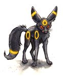  2016 4_toes absurd_res ambiguous_gender black_body black_fur black_nose chest_tuft digitigrade ears_back eeveelution feral fluffy front_view full-length_portrait fur hi_res hindpaw inner_ear_fluff kenket licking licking_lips long_mouth looking_at_viewer markings neck_tuft nintendo no_sclera painting_(artwork) paws pink_tongue pok&eacute;mon portrait realistic red_eyes shadow simple_background slit_pupils snout solo standing stripes toes tongue tongue_out traditional_media_(artwork) tuft umbreon video_games whiskers white_background yellow_fur yellow_markings yellow_stripes 