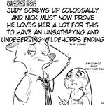  2016 anthro black_and_white canine clothed clothing crying dialogue disney duo english_text female fox judy_hopps lagomorph male mammal monochrome nick_wilde rabbit replytoanons simple_background tears text white_background zootopia 