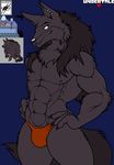  black_fur canine clothing ear_piercing fur ice_wolf_(undertale) male mammal muscular nickanater1 nipples piercing solo thong undertale video_games walter_sache white_eyes wolf 