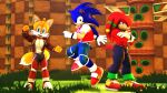 absurd_res anthro canid canine crossed_arms echidna eulipotyphlan fox green_hill_zone group hedgehog hi_res jumping knuckles_the_echidna looking_at_viewer male mammal midair miles_prower monotreme muscular muscular_male pose rocketspuff sega shirtless smile sonic_the_hedgehog sonic_the_hedgehog_(series) totem_pole trio
