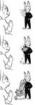  2016 anthro birth black_and_white blood body_horror burstpreg canine comic crazy_eyes disney female flower fox gore group jack_savage judy_hopps lagomorph male mammal monochrome nick_wilde nightmare_fuel plant rabbit replytoanons scar simple_background smile suit what white_background wounded zootopia 