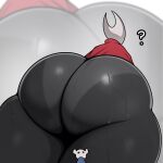 1:1 2025 ambiguous_gender anthro arthropod big_butt bodily_fluids bottomless bottomless_anthro bottomless_female butt cloak cloak_only clothed clothing duo female hi_res hollow_knight_(franchise) hornet_(hollow_knight) huge_butt probablynoon question_mark red_cloak red_clothing sweat sweaty_butt team_cherry the_knight_(hollow_knight) thick_thighs