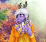  2016 anthro breasts clothed clothing dragon eastern_dragon female heart_a._chicago horn purple_skin seraphimmoonshadow solo two_tone whiskers 