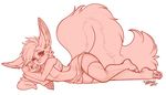  anthro blush canine clothed clothing female fennec fox looking_at_viewer lying mammal on_side pollo-chan red_theme smile solo wide_hips 