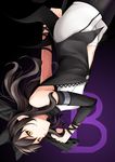  black_hair blake_belladonna detached_sleeves inu0831 long_hair looking_at_viewer midriff navel rwby solo weapon yellow_eyes 