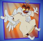 2025 3_toes 4_fingers adventures_from_the_book_of_virtues alternate_version_at_paywall angel angel_costume angelic anthro belly bent_leg biped black_eyebrows black_nose bobcat cheek_tuft chest_tuft chin_tuft clothing colored curvy_figure digital_drawing_(artwork) digital_media_(artwork) eyebrows facial_tuft feathered_wings feathers feet felid feline fingers flat_colors flying fur gavanzude gloves_(marking) grin grinning_at_viewer half-closed_eyes halo head_tuft hi_res humanoid_hands humanoid_heel knee_up leg_markings light light_beam looking_at_viewer lynx male mammal markings midair narrowed_eyes orange_body orange_fur pbs plantigrade robe signature smile smiling_at_viewer smirk smirking_at_viewer smug smug_expression smug_eyes smug_face smug_grin socks_(marking) socrates_the_bobcat solo sunbeam sunlight thick_eyebrows toes tuft whiskers white_belly white_body white_clothing white_feet white_fur white_hands white_robe wide_hips wings yellow_sclera