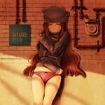  closed_mouth commentary_request expressionless highres hotateyuki long_hair long_sleeves looking_at_viewer original panties pipes red_eyes red_hair red_panties sleeves_past_wrists solo standing sweater turtleneck underwear 