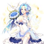  :d bird blue_eyes blue_hair blush bouquet breasts cleavage covered_navel cowboy_shot dove feathers flower garter_straps giuniu gloves headdress holding jewelry large_breasts layered_skirt long_hair looking_at_viewer necklace official_art open_mouth ribbon smile solo sparkle tears thighhighs transparent_background uchi_no_hime-sama_ga_ichiban_kawaii veil vivienne_(uchi_no_hime-sama_ga_ichiban_kawaii) white_gloves white_legwear 