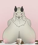  2016 anthro areola big_breasts blush breasts caprine digital_drawing_(artwork) digital_media_(artwork) dizzyknight erect_nipples female final_fantasy final_fantasy_xiv fur goat horn huge_breasts lactating looking_at_viewer mammal milk nipples nude puffy_nipples simple_background slightly_chubby smile solo square_enix video_games voluptuous 