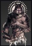  2015 abs apron belt canine claws clothing fur gadgets grey_fur grey_hair hair looking_at_viewer mammal markings muscular pecs pose red_eyes revan-nest simple_background standing were werewolf wolf 