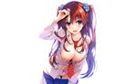  bra breasts condom cum misaki_kurehito nipples open_shirt panties red_hair seifuku twintails underwear undressing white 