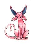  2014 absurd_res ambiguous_gender blue_fur eeveelution espeon feral fur hi_res kenket looking_at_viewer nintendo pink_body pink_fur pok&eacute;mon purple_eyes simple_background solo traditional_media_(artwork) video_games white_background 