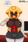 absurd_res altered_forme_giratina anthro areola augmentedleaves big_breasts black_areola breast_drop breasts dolphin_shorts duo female flashing flashing_breasts generation_4_pokemon giratina grey_body hi_res imminent_sex legendary_pokemon looking_at_viewer male nintendo nipple_piercing nipples offscreen_character offscreen_male piercing pokemon pokemon_(species) red_eyes seductive speech_bubble text thick_thighs