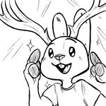  2016 anthro antlers black_and_white clothed clothing disney fan_character horn jackalope lagomorph mammal monochrome replytoanons simple_background smile solo sparkle white_background zootopia 