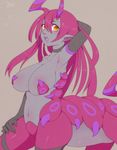  2016 anthro anthrofied arthropod big_breasts blush breasts female hair insect long_hair looking_at_viewer nintendo open_mouth pok&eacute;mon pok&eacute;morph scolipede simple_background solo unknown_artist video_games 
