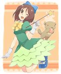  bad_id bad_pixiv_id blue_footwear blue_ribbon brown_eyes brown_hair crayon_shin-chan dress gloves green_dress happy ribbon shiwasu_mari shizu_(nanamie) shoes white_gloves 