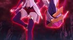  1girl alternate_costume alternate_hair_color animated jinx_(league_of_legends) league_of_legends lipstick long_hair magical_girl red_hair star_guardian_jinx thighhighs twintails weapon wings 
