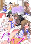  2girls age_difference ass black_hair blush brown_hair character_request comic couch eyes_closed female multiple_girls no_eyes open_mouth otogawa panties panty_pull serafuku spanking tagme tears 