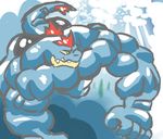  2013 5_fingers anthro anthrofied biceps big_biceps big_tail blue_scales blue_theme bubble colored detailed_background digital_drawing_(artwork) digital_media_(artwork) feraligatr huge_muscles humanoid_hands light male manly muscular muscular_male nintendo nude pecs pok&eacute;mon pok&eacute;morph scales schwartzgeist shaded snout solo underwater video_games water yellow_eyes 
