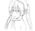 2014 blush elf female looking_at_viewer simple_background sketch smile solo tsurugi_muda white_background
