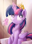 anthro bugplayer crown cutie_mark english_text equine eyelashes feathered_wings feathers female feral friendship_is_magic fur hair horn magic mammal my_little_pony nude purple+_feathers purple_fur purple_hair sitting smile solo text twilight_sparkle_(mlp) winged_unicorn wings 
