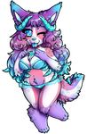  anthro bra chibi clothing feline female horn looking_at_viewer lovelesskiax mammal panties slightly_chubby solo thick_thighs underwear wide_hips 