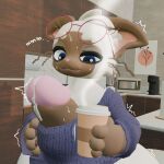 3d_(artwork) anthro appliance big_penis blender_(artwork) blender_(machine) blender_eevee bodily_fluids clothing clothing_bulge coffee_cup coffee_machine container cup dialogue digital_media_(artwork) dishes domestic_cat dripping eejacee eye_bags eyewear eyewear_on_head felid feline felis genital_fluids genitals glasses glasses_on_head gynomorph huge_penis hyper hyper_genitalia hyper_penis intersex jay_(eejacee) kitchen kitchen_appliance looking_down looking_tired male male/male mammal microwave_oven morning penis penis_in_clothing precum precum_drip purple_clothing purple_sweater purple_topwear red_eyewear red_glasses shake_lines siamese solo standing steaming sweat sweatdrop sweater text tired_eyes topwear