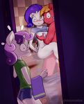  2016 anthro anthrofied big_macintosh_(mlp) blush breast_grab breasts caught clothed clothing equine female friendship_is_magic group hair hand_on_breast horn horse male male/female mammal my_little_pony nipples ohmymarton rarity_(mlp) sex sweetie_belle_(mlp) unicorn 