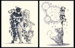  ambiguous_gender black_border border clothed clothing drachenmagier duo female lantern mammal monochrome mouse nude ragdoll rockwraith rodent simple_background sodium_butterfly solo white_background 