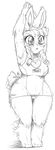  anthro blush clothing female lagomorph lovelesskiax mammal monochrome rabbit solo standing swimsuit thick_thighs wide_hips 