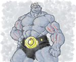  2014 5_fingers abs anthro anthrofied belt biceps big_biceps black_clothing clothing colored digital_drawing_(artwork) digital_media_(artwork) front_view grey_background grey_body humanoid_hands looking_away machoke male manly markings muscular muscular_male nintendo pecs pok&eacute;mon pok&eacute;morph pose quads red_eyes red_markings schwartzgeist shaded simple_background snout speedo standing swimsuit triceps video_games 