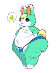  animal_crossing anthro belly blonde_hair bulge clothed clothing eyelashes fat_rolls food fruit fupa fur green_body green_fur hair lagomorph leporid long_ears male mammal mintrimo moobs nintendo nipples obese obese_anthro obese_male orange_nipples overweight overweight_anthro overweight_male pear plant rabbit sasha_(animal_crossing) simple_background smile solo thick_thighs underwear underwear_only white_background white_body white_fur wide_hips 