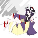  1other :o androgynous anime_coloring bare_shoulders birthday black_hat black_shirt box coattails collared_shirt commentary_request detached_hood detached_sleeves enraku_chinoha expressionless frilled_headwear full_body hair_between_eyes hat high_collar highres hood hood_down hooded_jacket in_box in_container jacket kneehighs len'en long_sleeves looking_at_viewer mob_cap no_shoes open_clothes open_jacket other_focus outstretched_arm pale_skin parted_lips purple_eyes purple_hair purple_jacket purple_sleeves red_ribbon ribbon shirt shitodo_kuroji short_hair sitting sleeveless sleeveless_shirt sleeves_past_fingers sleeves_past_wrists socks solo white_background white_socks wide_sleeves 