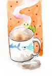 2014 ambiguous_gender amphibian beverage coffee coffee_mug dot_eyes feral green_body hi_res kyokyota painting_(artwork) shaded simple_eyes smile solo steam tadpole tail traditional_media_(artwork) traditional_painting_(artwork) traditional_watercolor_(artwork) watercolor_(artwork)