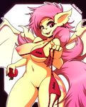  2016 anthro anthrofied apple areola bat_pony bat_wings bra breasts clothing cutie_mark eyelashes fangs female flutterbat_(mlp) fluttershy_(mlp) food friendship_is_magic fruit hair hi_res holding_food holding_object long_hair looking_at_viewer maishida membranous_wings my_little_pony navel nipples one_breast_out open_mouth panties pink_hair pussy red_eyes solo underwear undressing wings 