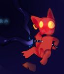 3_toes 4_fingers ambiguous_fluids blue_body blue_eyes bodily_fluids bottomwear bracelet clothing doors_(roblox) ear_piercing ear_ring el_goblino_(doors) feet fingers goblin half-closed_eyes humanoid imminent_sex jeff_(doors) jewelry long_nose male narrowed_eyes navy_blue_background nervous on_ground piercing red_body ring_piercing roblox shorts sitting spiked_bracelet spikes sweat tentacle_creature tentacles toes unknown_artist yellow_eyes